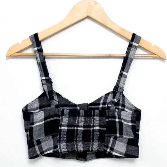 American Eagle Linen Black Plaid Crop Top Size S Bustier. - Picture 5 of 7